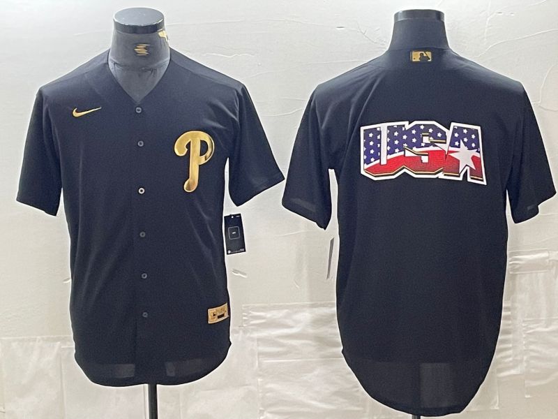 Men Philadelphia Phillies Blank Black gold 4 th generation Nike 2024 MLB Jersey style 2